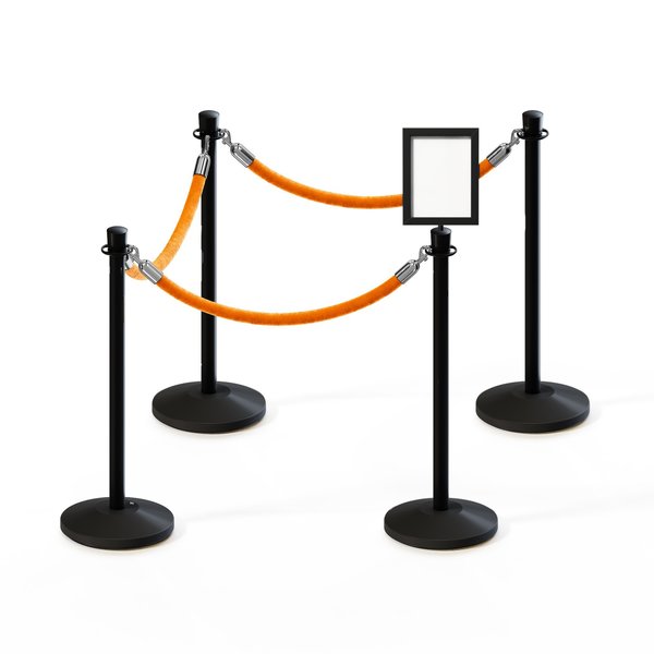 Montour Line Stanchion Post and Rope Kit Black, 4CrownTop 3Gold Rope 8.5x11V Sign C-Kit-3-BK-CN-1-Tapped-1-8511-V-3-PVR-GD-PS